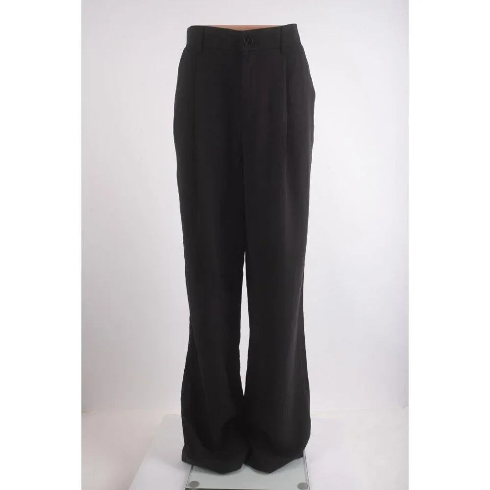 Zara Womens Pants Wide Leg Trousers Full Length Black S Small 7385/553 NWT
